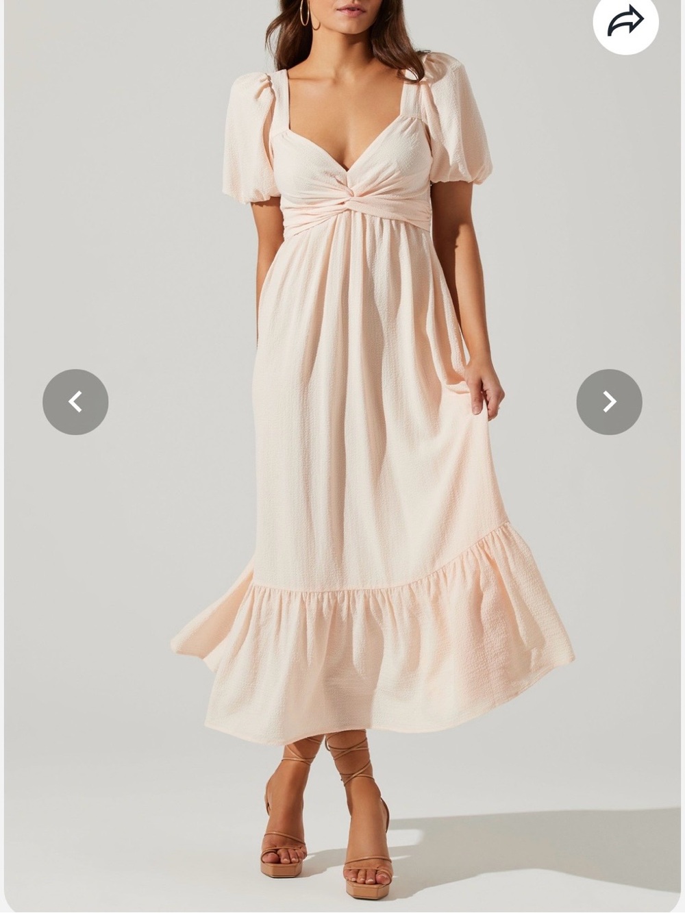 NWT - ASTR Twist Bust Tie Back Puff Sleeve Midi Dress - Small - Cream / Pink